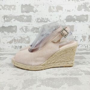 New Paseart Pink Suede Wedge Espadrille Sandals B148